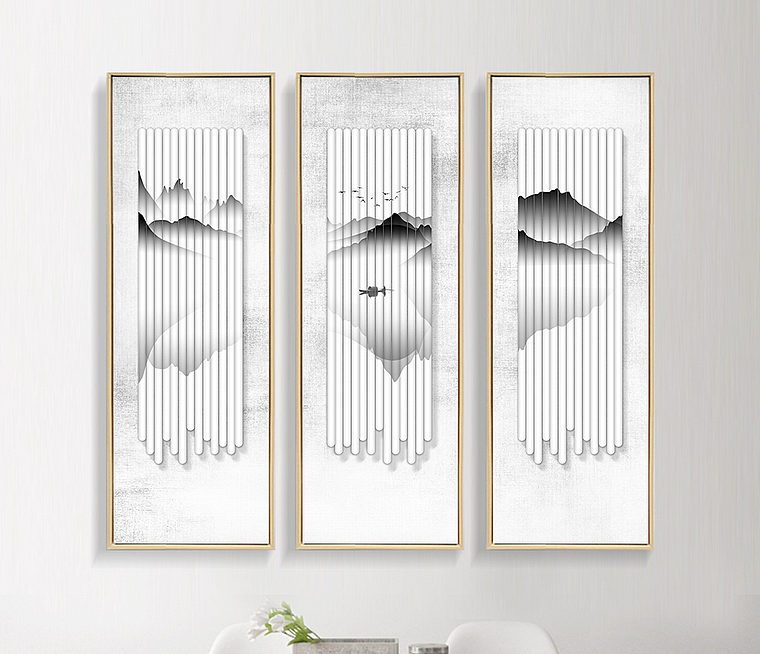 现代新中式创意立体水墨山水画装饰画无框画挂画|插画|商业插画|都怪小吴是美工 